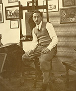 Alfredo Lala al cavalletto nello studio di zio Vincenzo